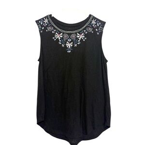 2/$15 Old Navy Black Floral Embroidered Linen Blend Sleeveless Top XS Petite